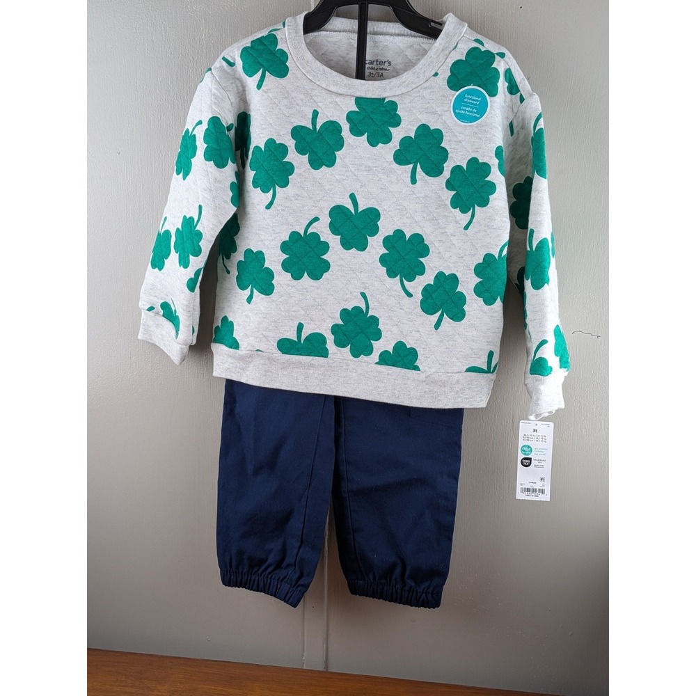 Carters Child of Mine Toddler Boy 3T Shamrock Quilted Pullover and Pants Set